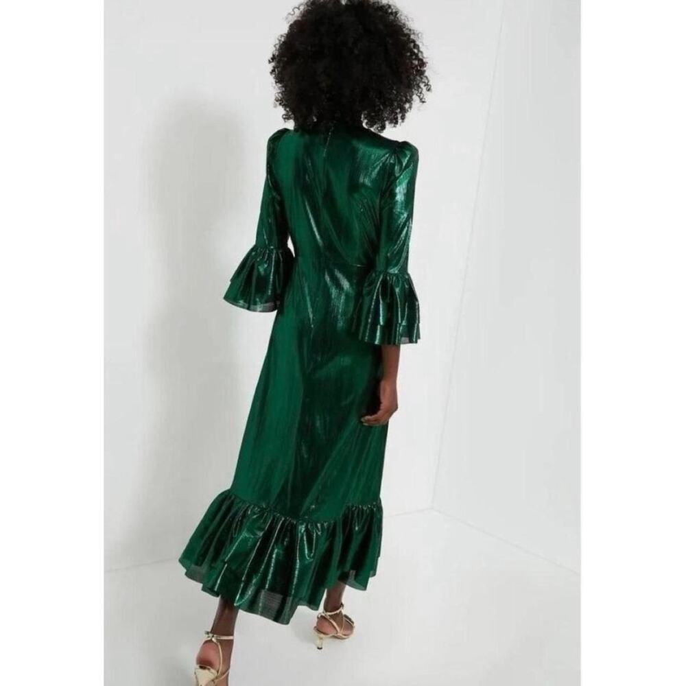 NWT Tuckernuck Pomander Place Lillith Emerald Metallic Pleated Midi Dress S - Picture 3 of 7